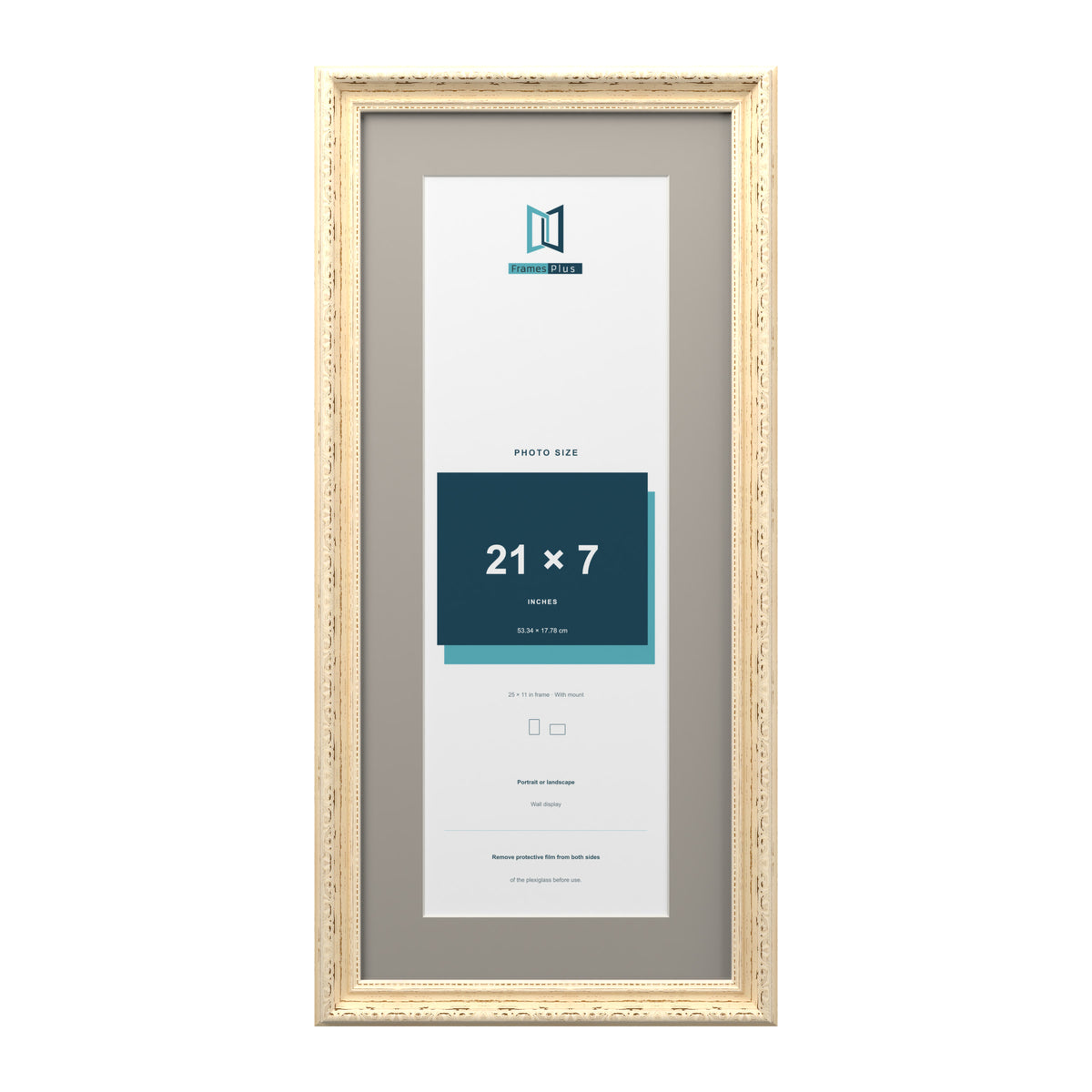 Louis Range Cream Picture, Photo & Poster Frame with Dawn Grey Mount - 25x11" Frame for 21x7" Photo, Cream