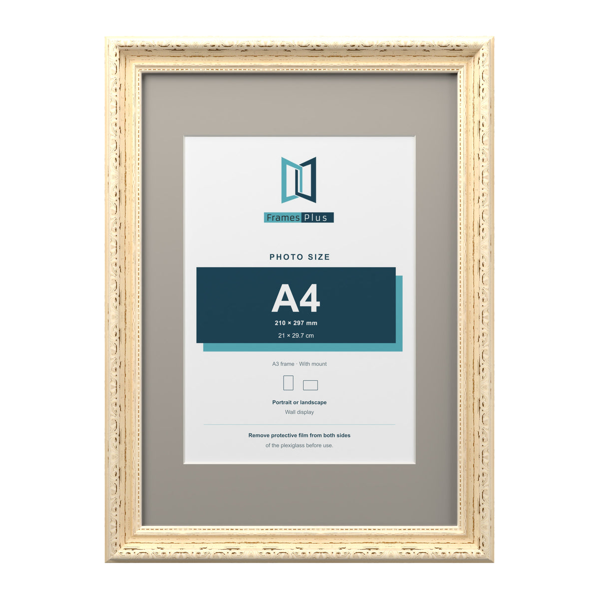 Louis Range Cream Picture, Photo & Poster Frame with Dawn Grey Mount - A3 Frame for A4 Photo, Cream