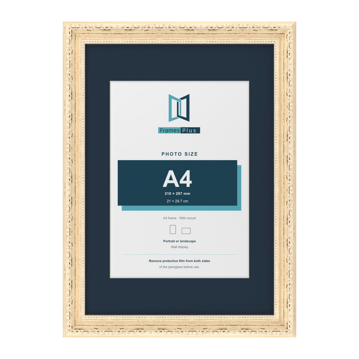 Louis Range Cream Picture, Photo & Poster Frame with Pacific Blue Mount - A3 Frame for A4 Photo, Cream