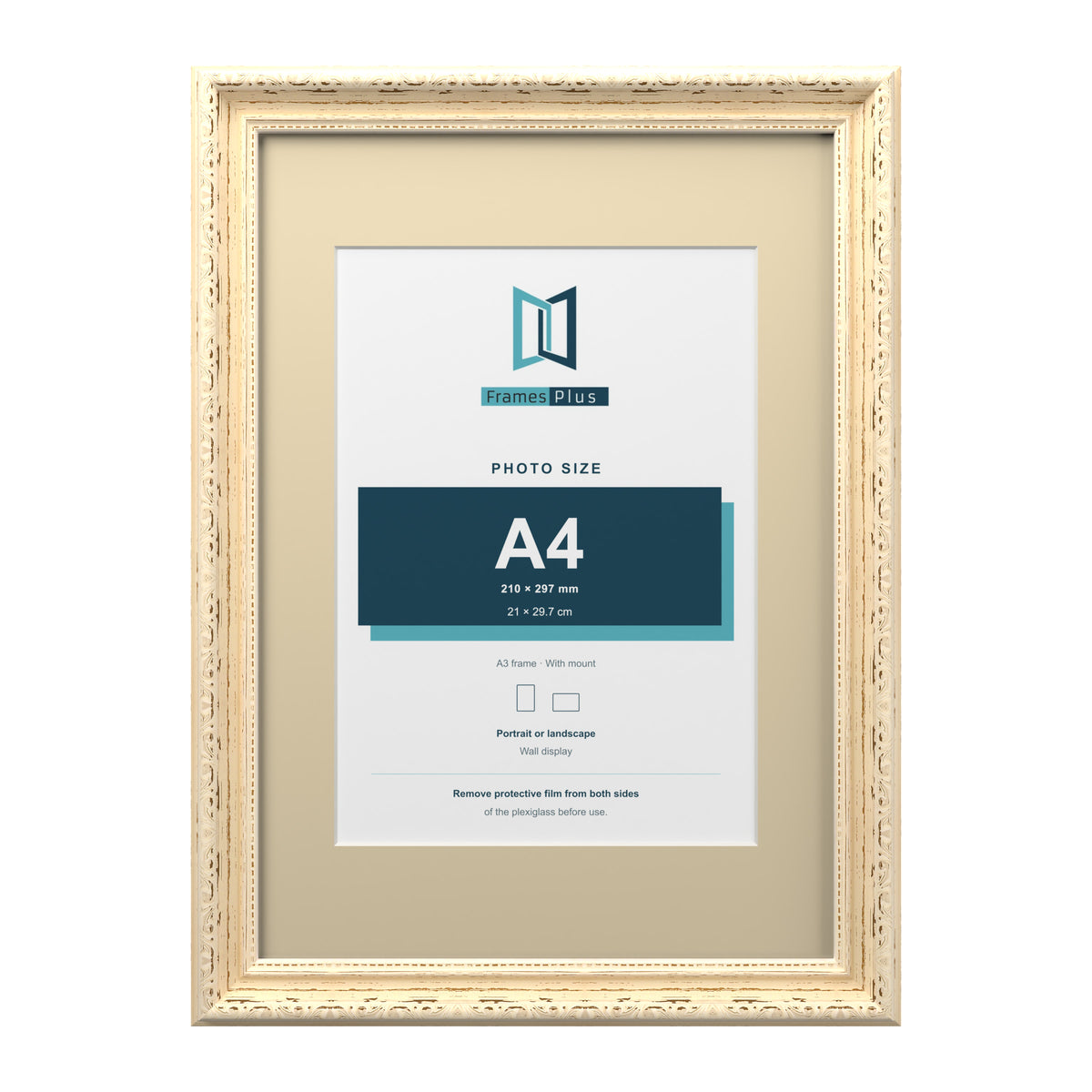 Louis Range Cream Picture, Photo & Poster Frame with Ivory Mount - A3 Frame for A4 Photo, Cream