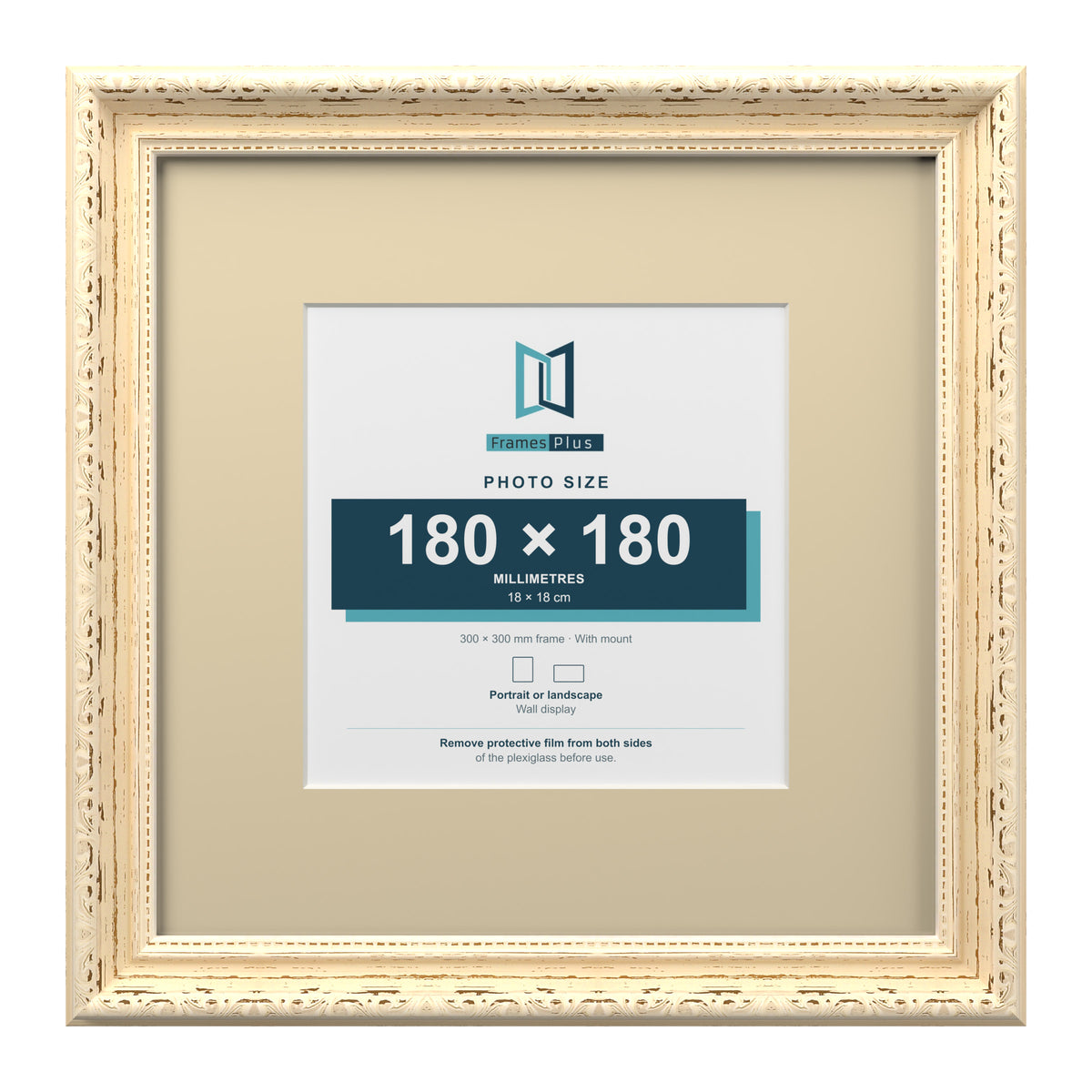 Louis Range Cream Picture, Photo & Poster Frame with Ivory Mount - 30x30cm Frame for 18x18cm Photo, Cream