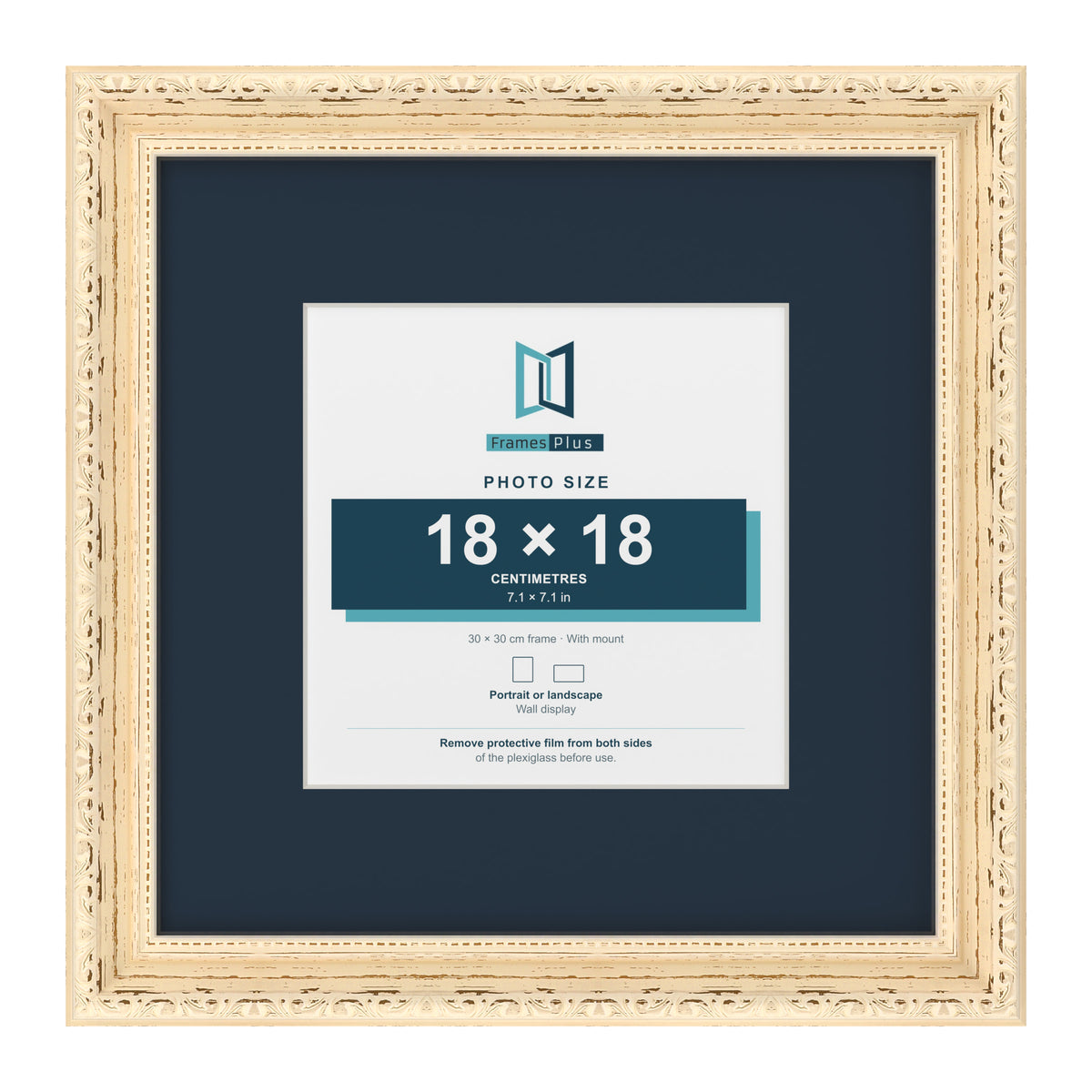 Louis Range Cream Picture, Photo & Poster Frame with Pacific Blue Mount - 30x30cm Frame for 18x18cm Photo, Cream