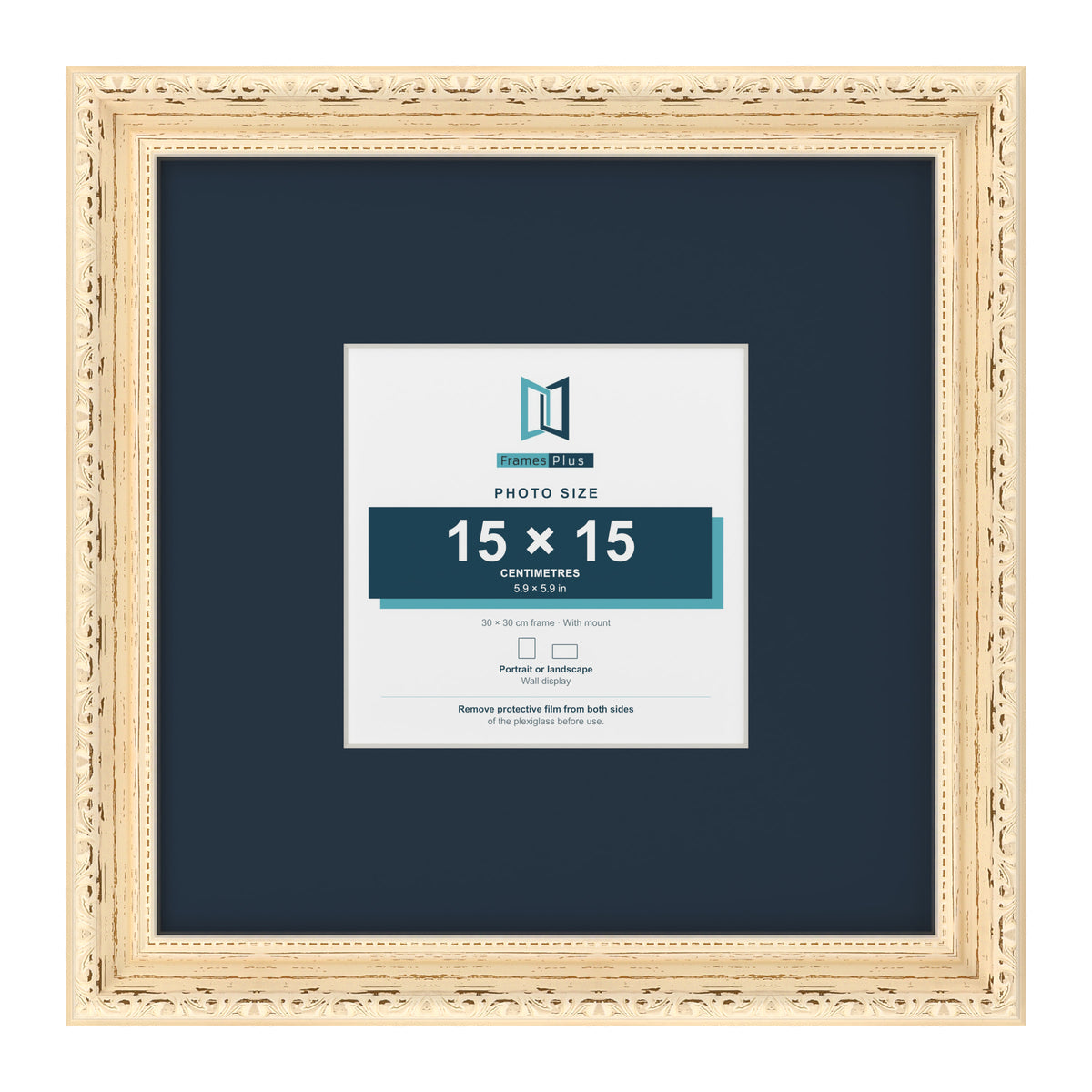 Louis Range Cream Picture, Photo & Poster Frame with Pacific Blue Mount - 30x30cm Frame for 15x15cm Photo, Cream