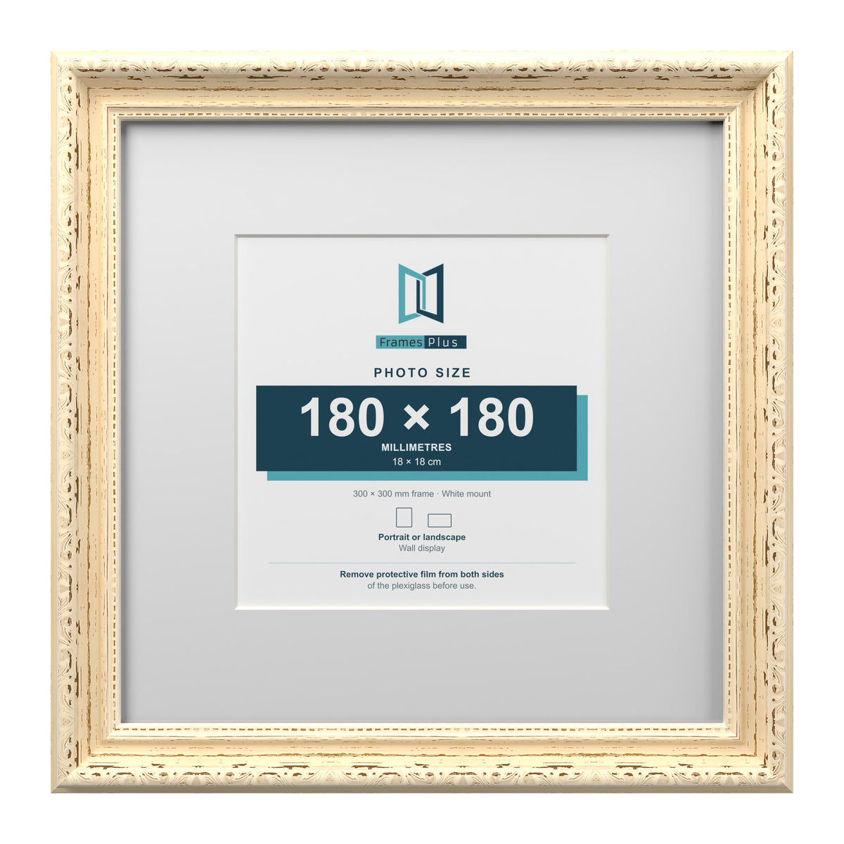 Louis Range Cream Picture, Photo & Poster Frame with White Mount - 30x30cm Frame for 18x18cm Photo, Cream