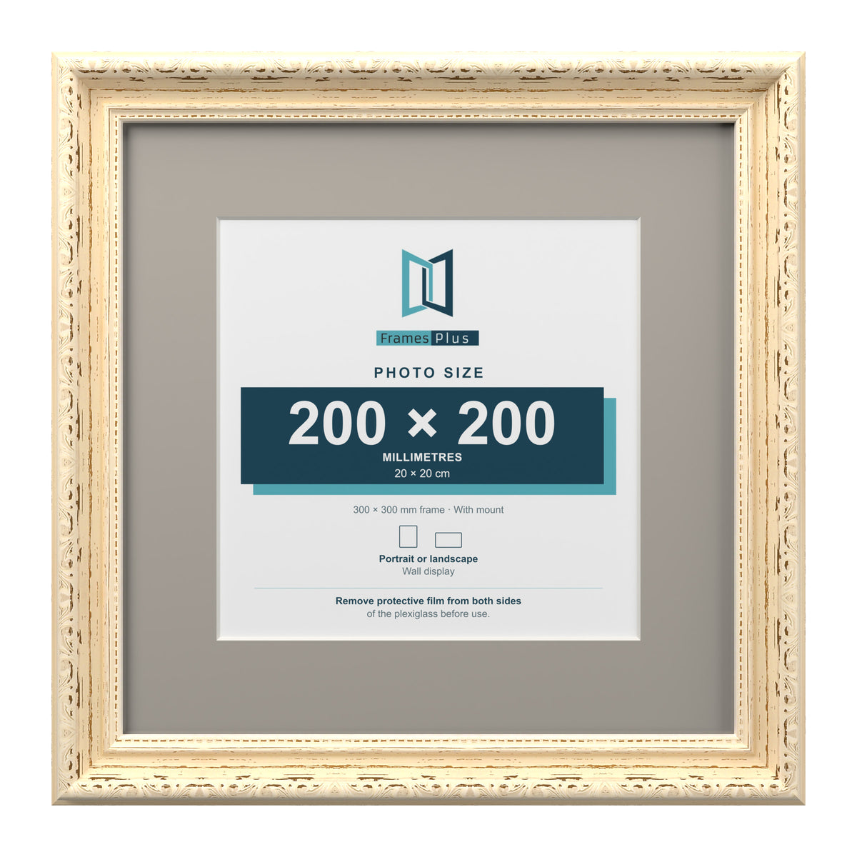 Louis Range Cream Picture, Photo & Poster Frame with Dawn Grey Mount - 30x30cm Frame for 20x20cm Photo, Cream