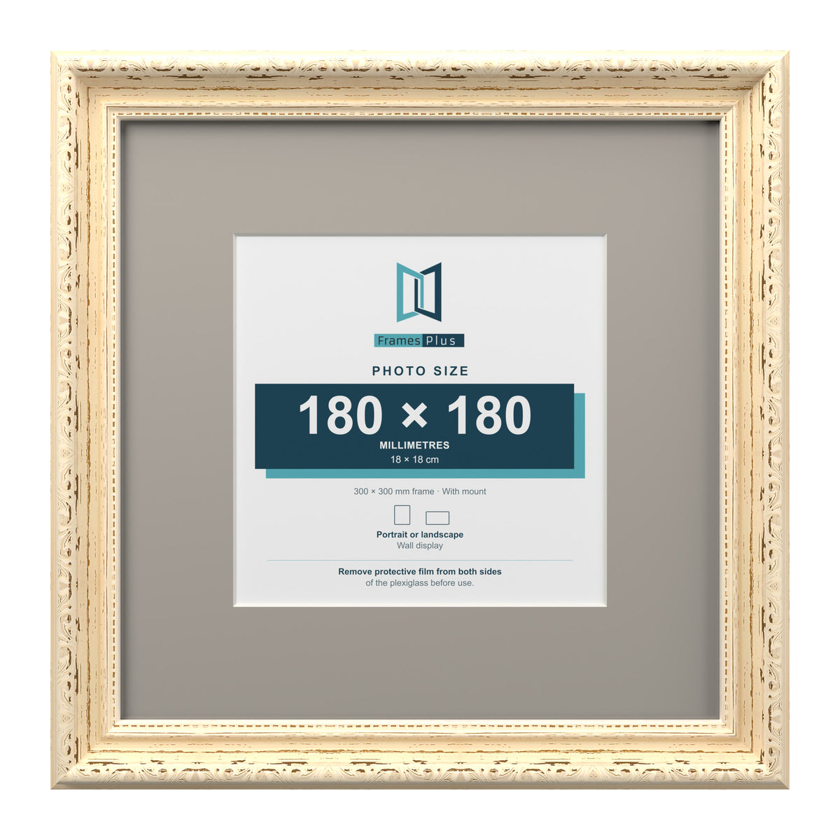 Louis Range Cream Picture, Photo & Poster Frame with Dawn Grey Mount - 30x30cm Frame for 18x18cm Photo, Cream