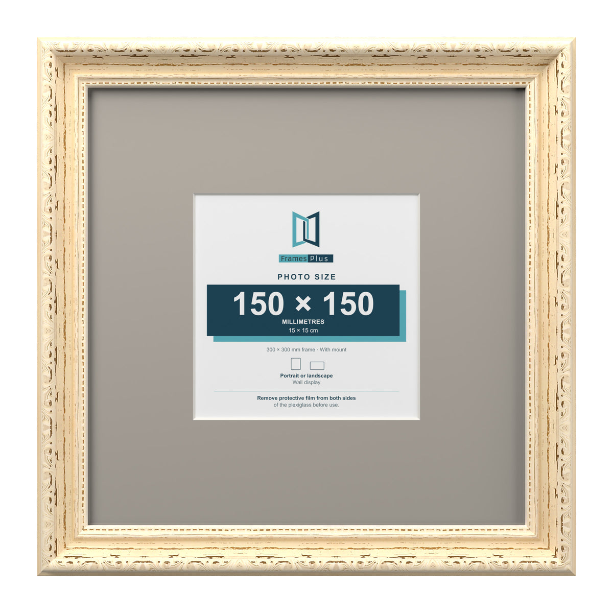 Louis Range Cream Picture, Photo & Poster Frame with Dawn Grey Mount - 30x30cm Frame for 15x15cm Photo, Cream