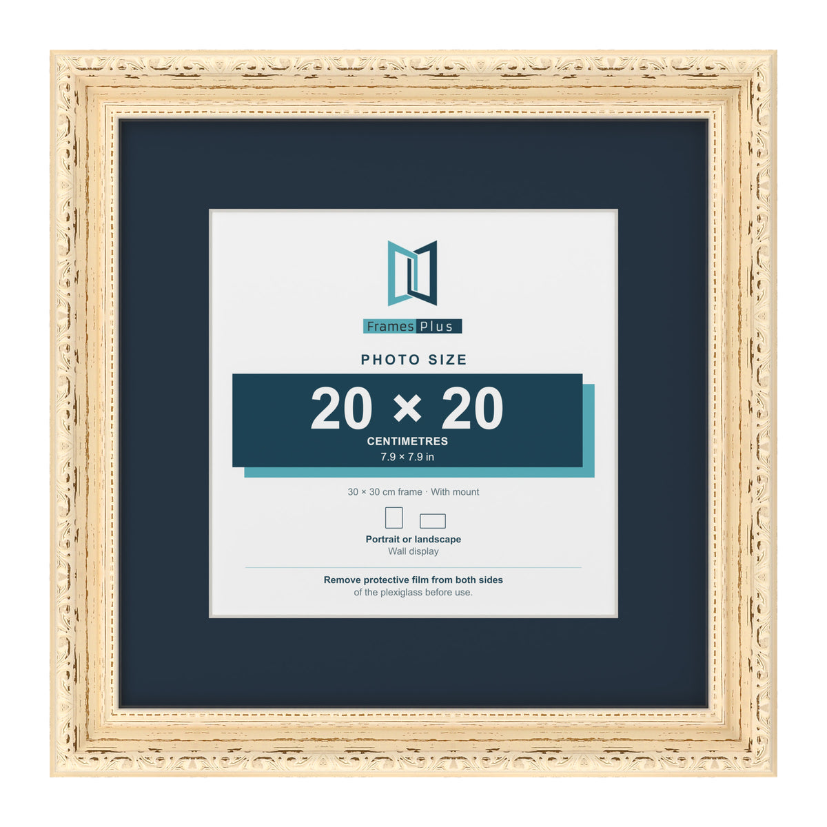 Louis Range Cream Picture, Photo & Poster Frame with Pacific Blue Mount - 30x30cm Frame for 20x20cm Photo, Cream