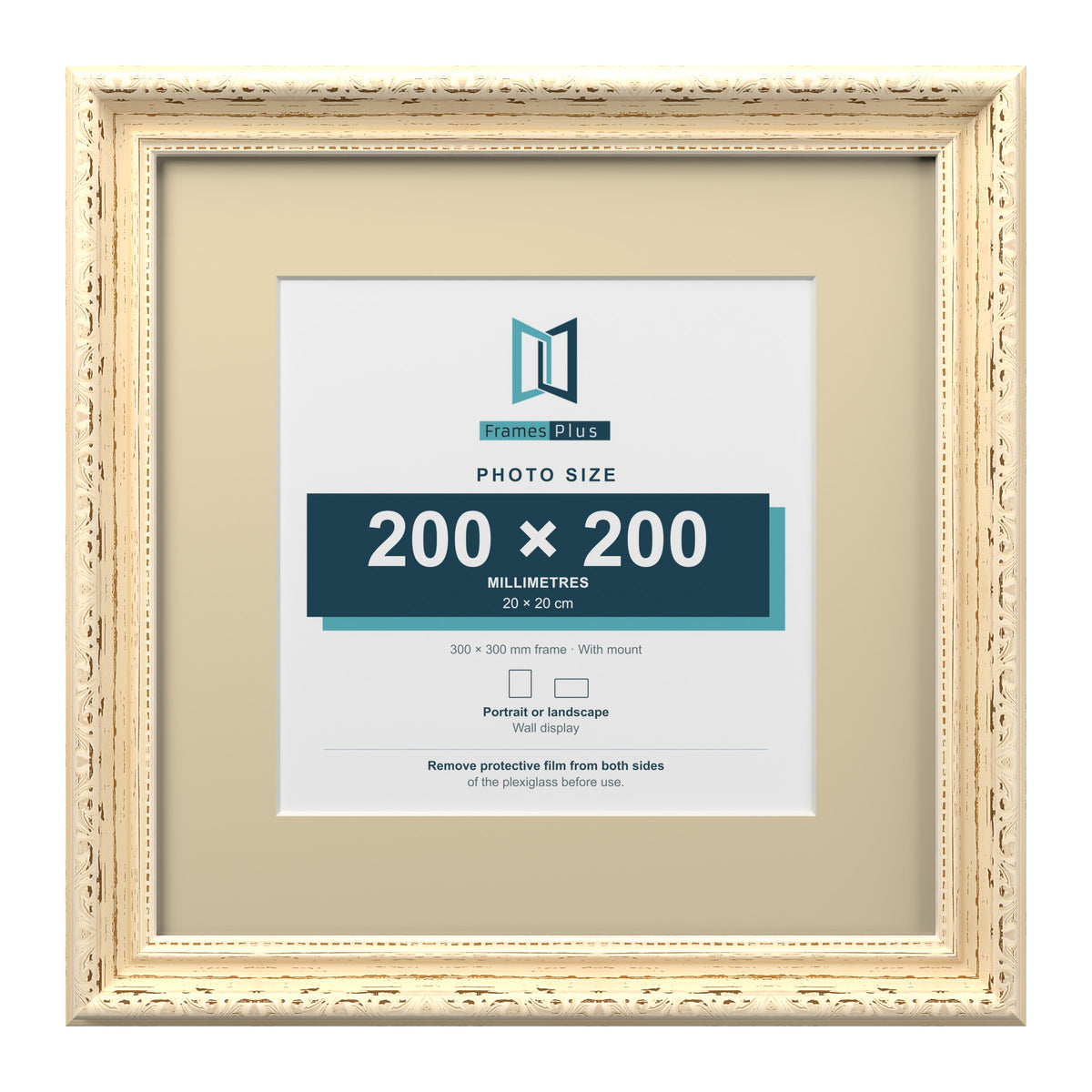 Louis Range Cream Picture, Photo & Poster Frame with Ivory Mount - 30x30cm Frame for 20x20cm Photo, Cream
