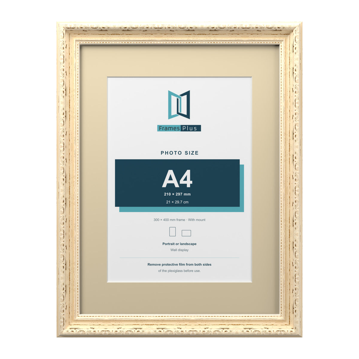 Louis Range Cream Picture, Photo & Poster Frame with Ivory Mount - 40x30cm Frame for A4 Photo, Cream