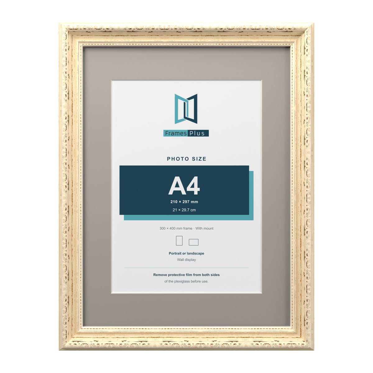 Louis Range Cream Picture, Photo & Poster Frame with Dawn Grey Mount - 40x30cm Frame for A4 Photo, Cream