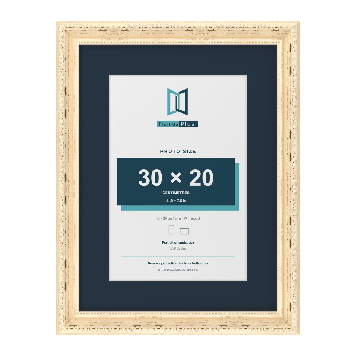 Louis Range Cream Picture, Photo & Poster Frame with Pacific Blue Mount - 40x30cm Frame for 30x20cm Photo, Cream