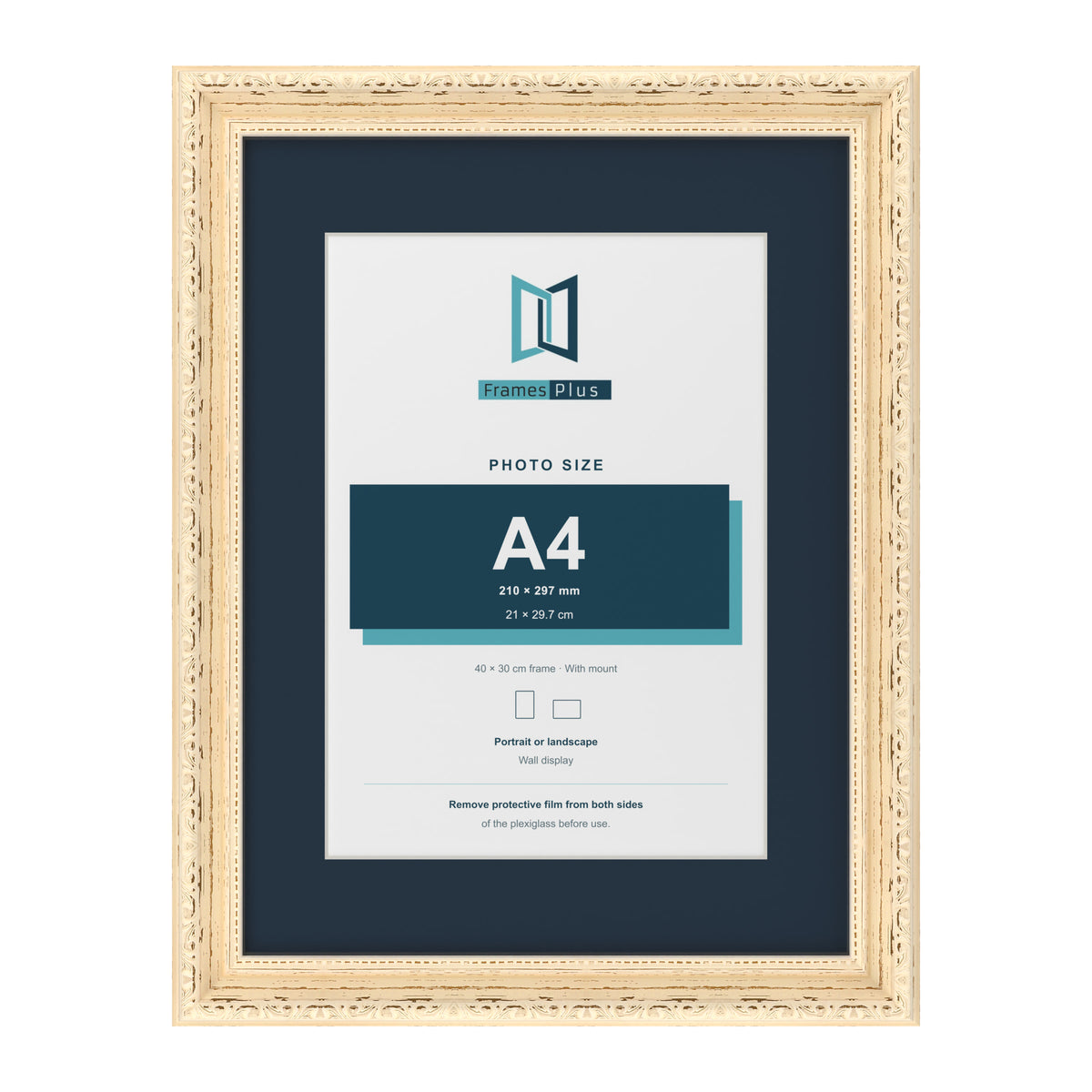 Louis Range Cream Picture, Photo & Poster Frame with Pacific Blue Mount - 40x30cm Frame for A4 Photo, Cream