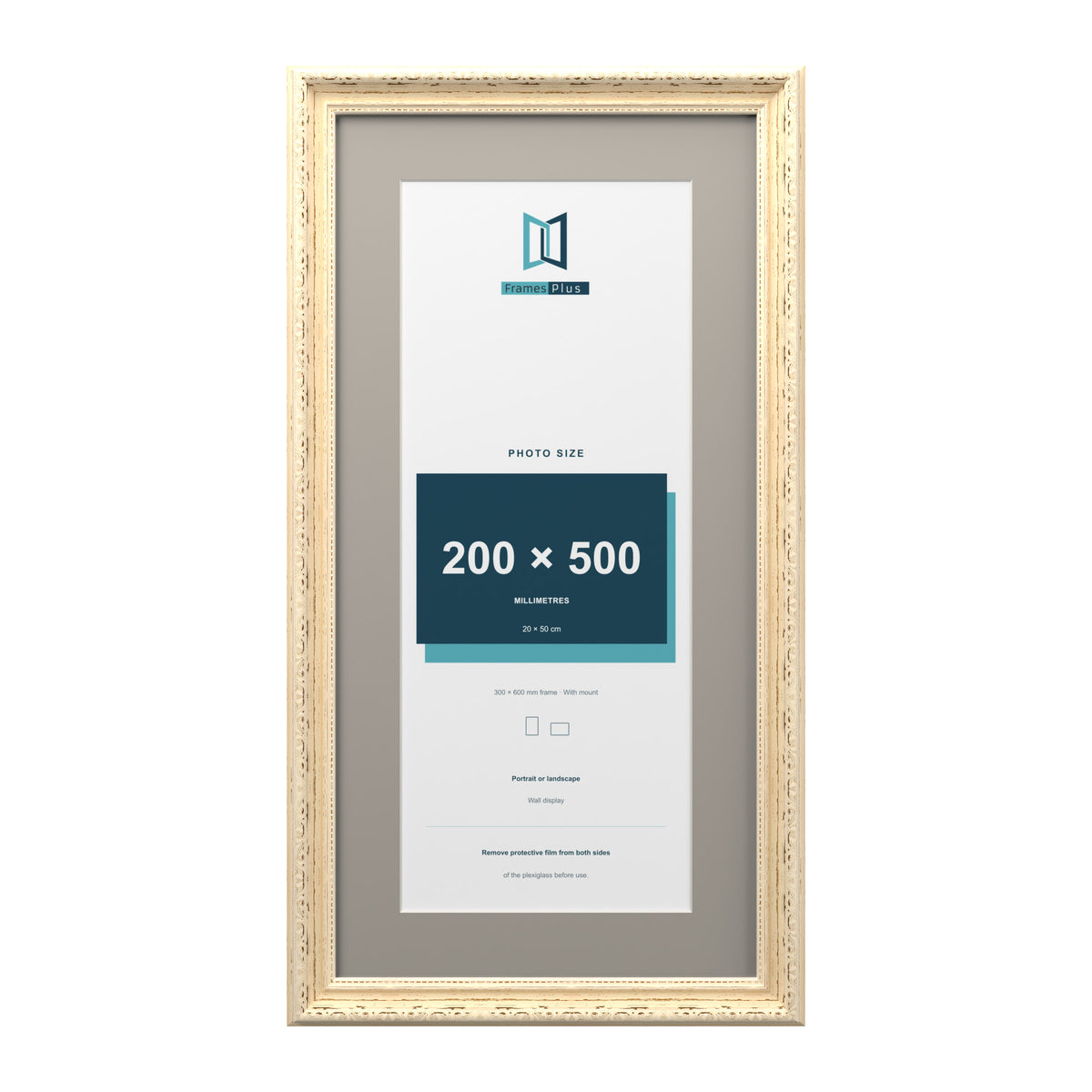 Louis Range Cream Picture, Photo & Poster Frame with Dawn Grey Mount - 60x30cm Frame for 50x20cm Photo, Cream
