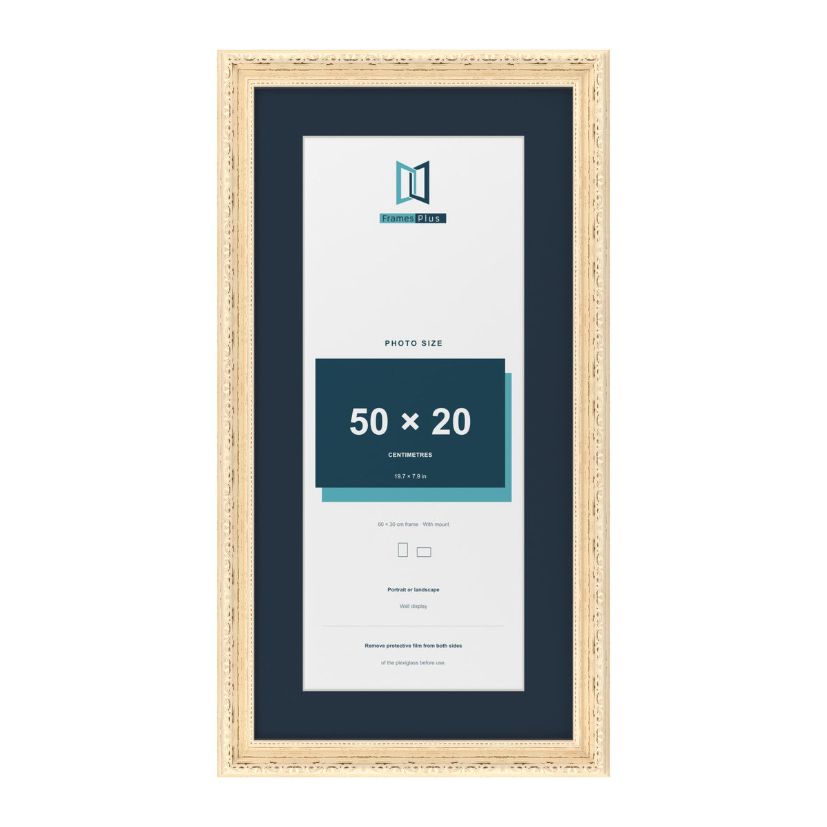 Louis Range Cream Picture, Photo & Poster Frame with Pacific Blue Mount - 60x30cm Frame for 50x20cm Photo, Cream