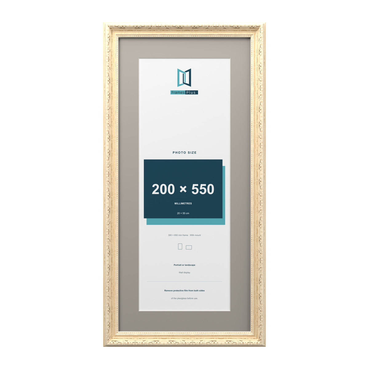Louis Range Cream Picture, Photo & Poster Frame with Dawn Grey Mount - 65x30cm Frame for 55x20cm Photo, Cream