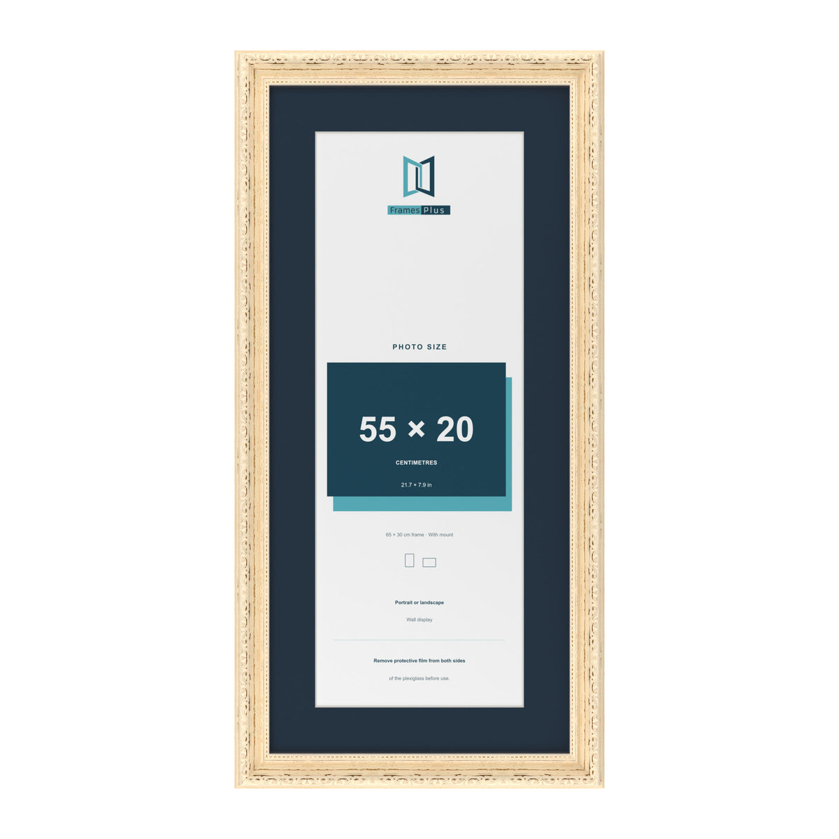 Louis Range Cream Picture, Photo & Poster Frame with Pacific Blue Mount - 65x30cm Frame for 55x20cm Photo, Cream