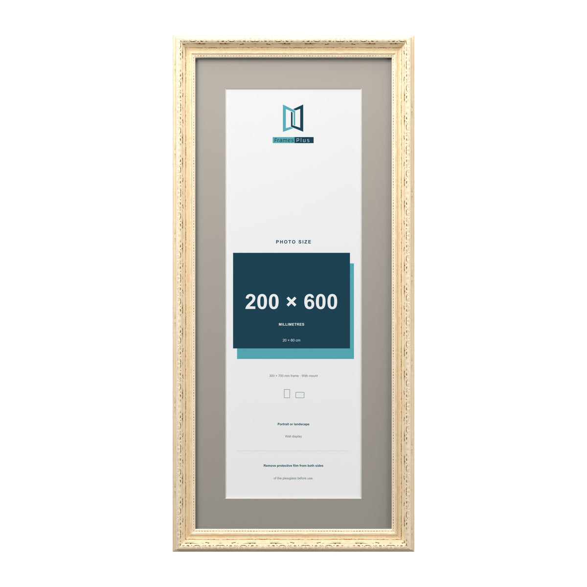 Louis Range Cream Picture, Photo & Poster Frame with Dawn Grey Mount - 70x30cm Frame for 60x20cm Photo, Cream