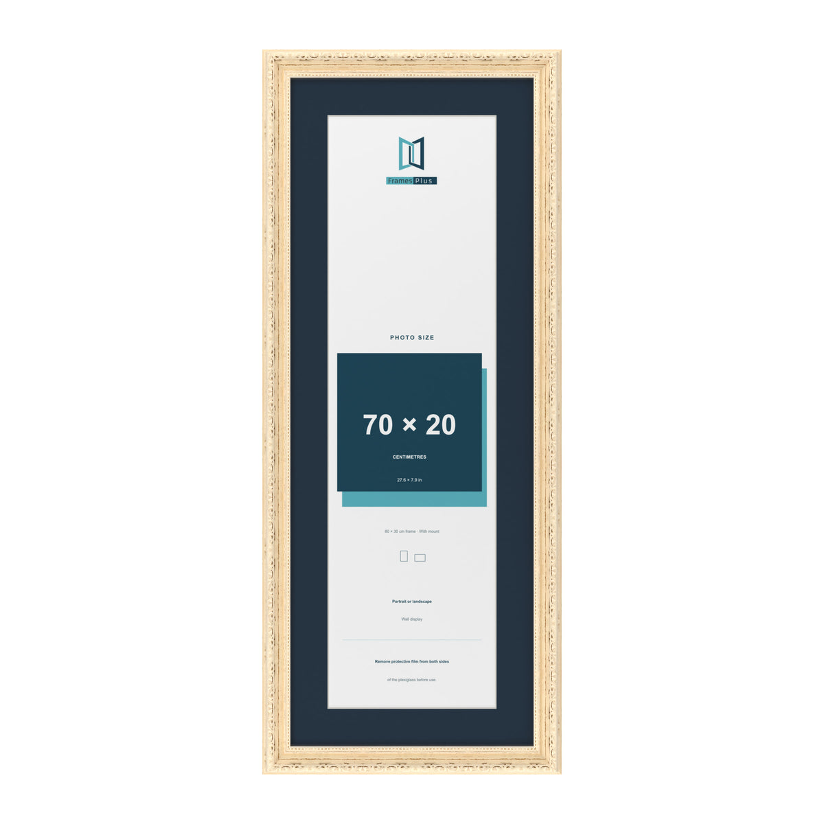 Louis Range Cream Picture, Photo & Poster Frame with Pacific Blue Mount - 80x30cm Frame for 70x20cm Photo, Cream