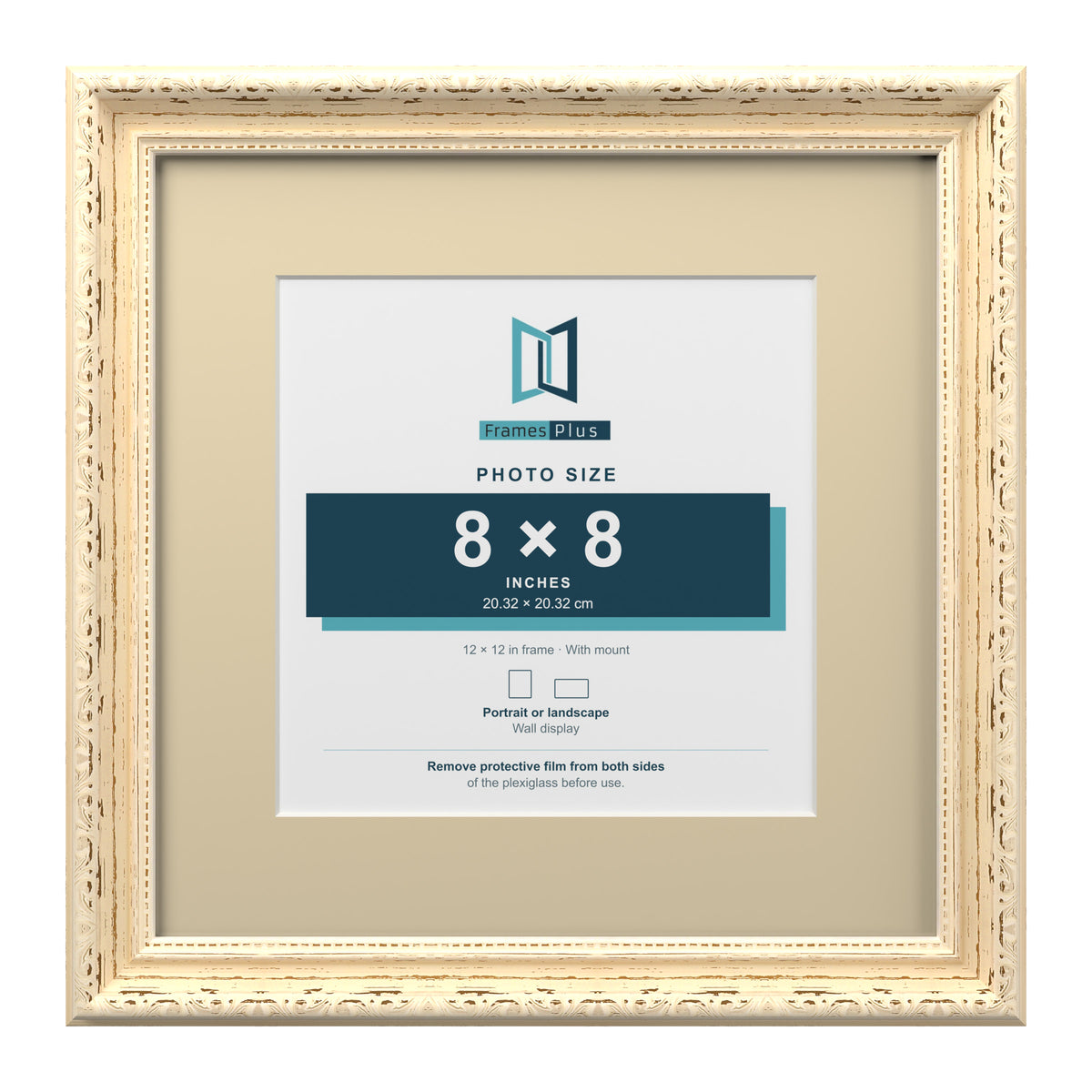 Louis Range Cream Picture, Photo & Poster Frame with Ivory Mount - 12x12" Frame for 8x8" Photo, Cream