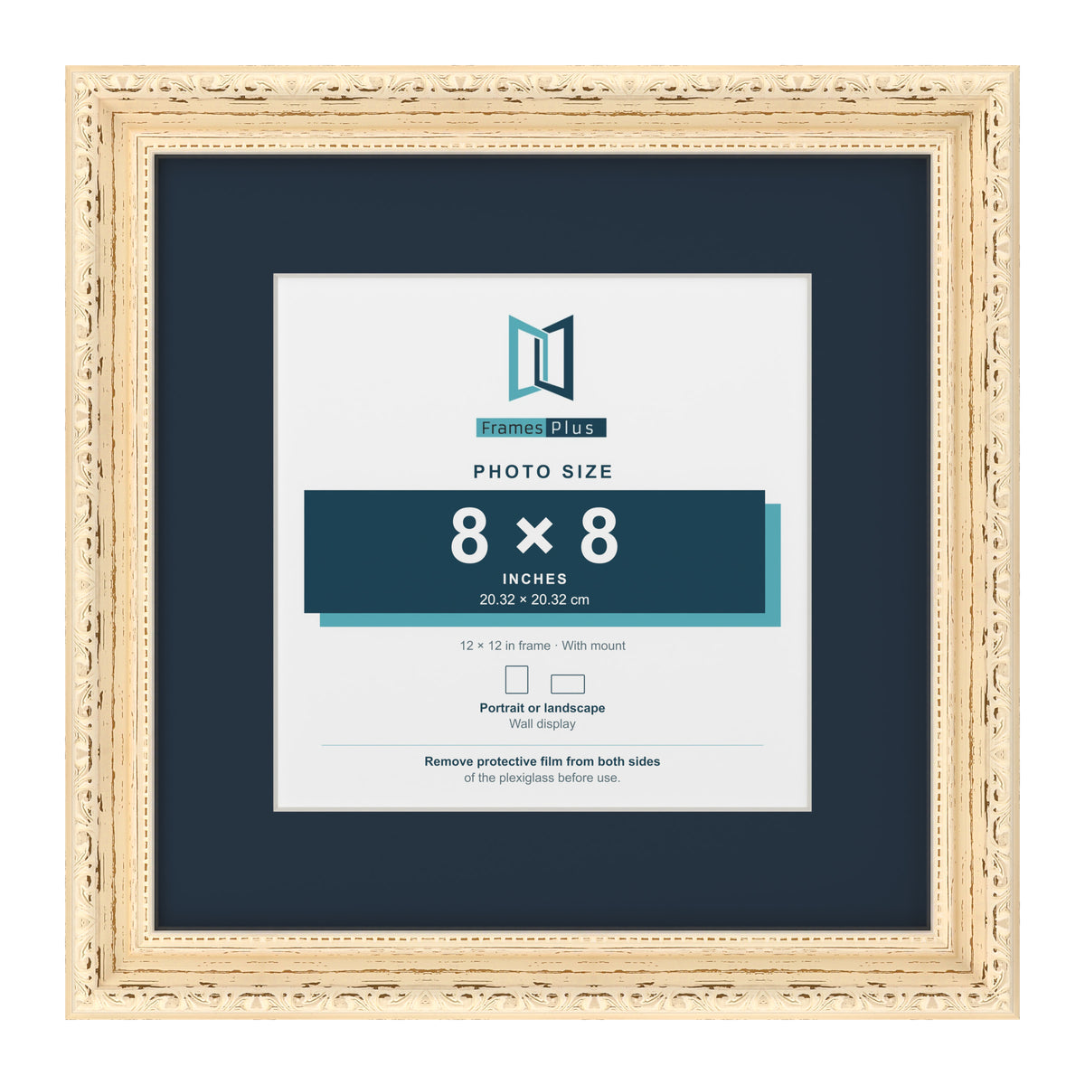 Louis Range Cream Picture, Photo & Poster Frame with Pacific Blue Mount - 12x12" Frame for 8x8" Photo, Cream