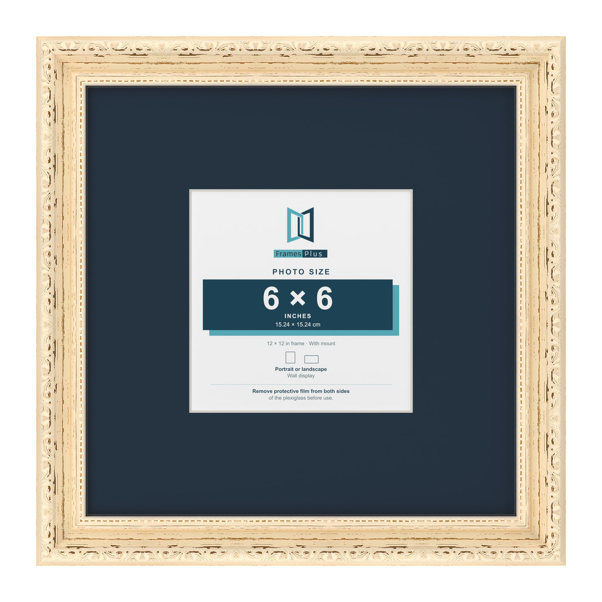 Louis Range Cream Picture, Photo & Poster Frame with Pacific Blue Mount - 12x12" Frame for 6x6" Photo, Cream