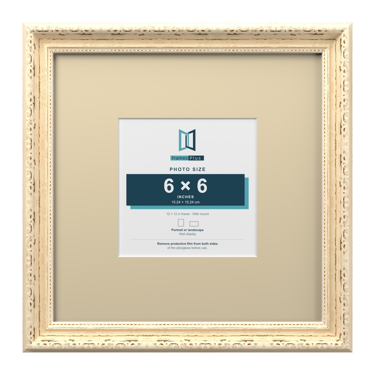 Louis Range Cream Picture, Photo & Poster Frame with Ivory Mount - 12x12" Frame for 6x6" Photo, Cream