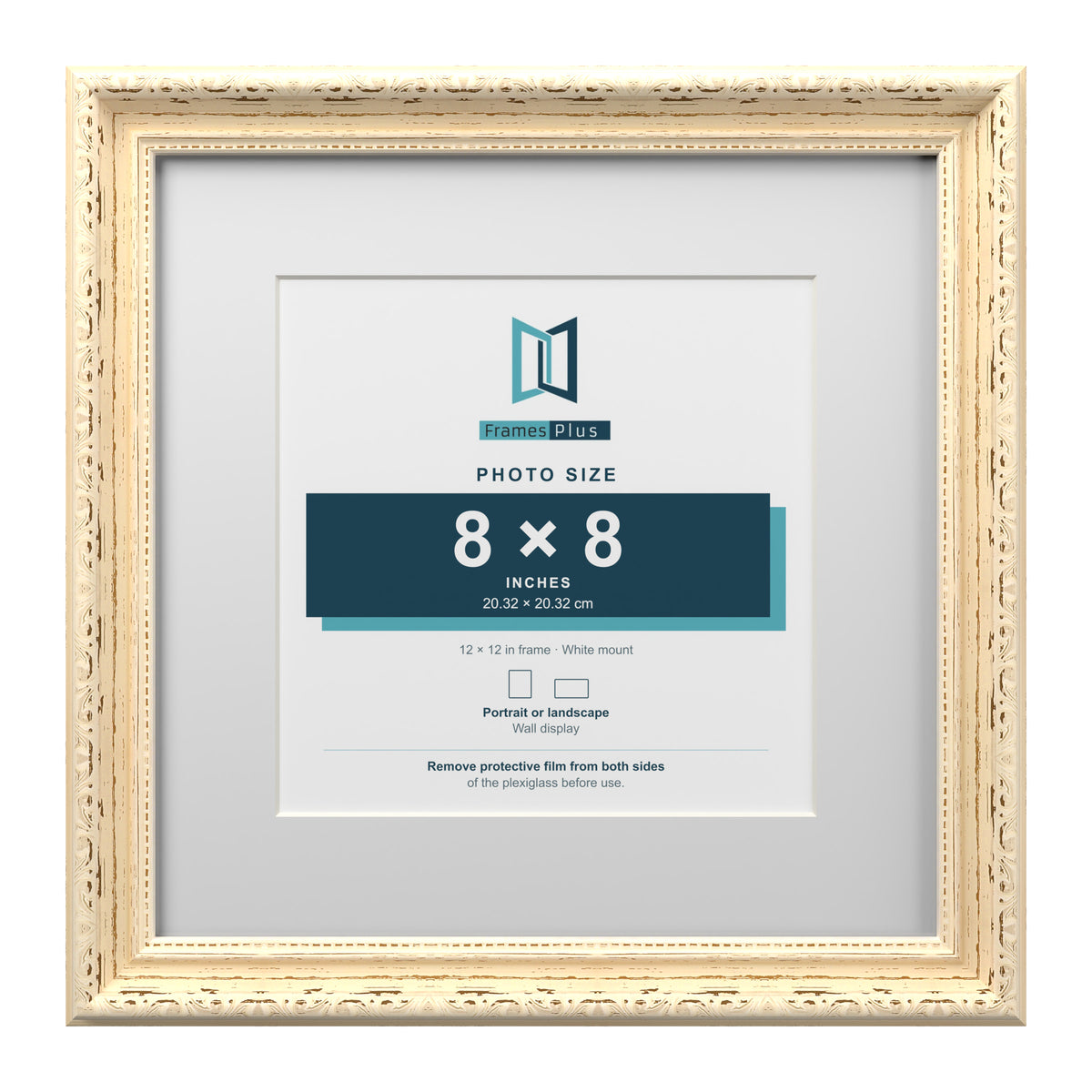 Louis Range Cream Picture, Photo & Poster Frame with White Mount - 12x12" Frame for 8x8" Photo, Cream