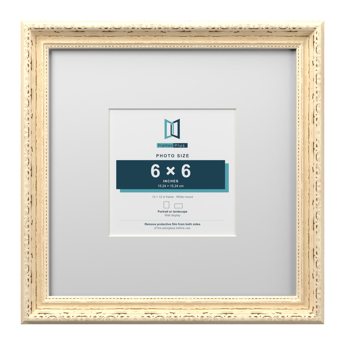 Louis Range Cream Picture, Photo & Poster Frame with White Mount - 12x12" Frame for 6x6" Photo, Cream