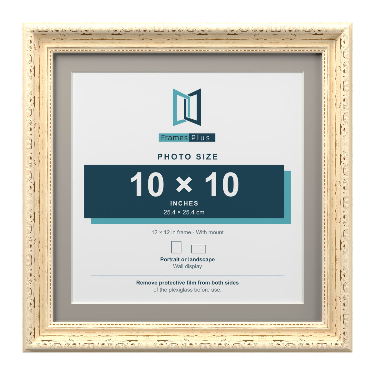 Louis Range Cream Picture, Photo & Poster Frame with Dawn Grey Mount - 12x12" Frame for 10x10" Photo, Cream