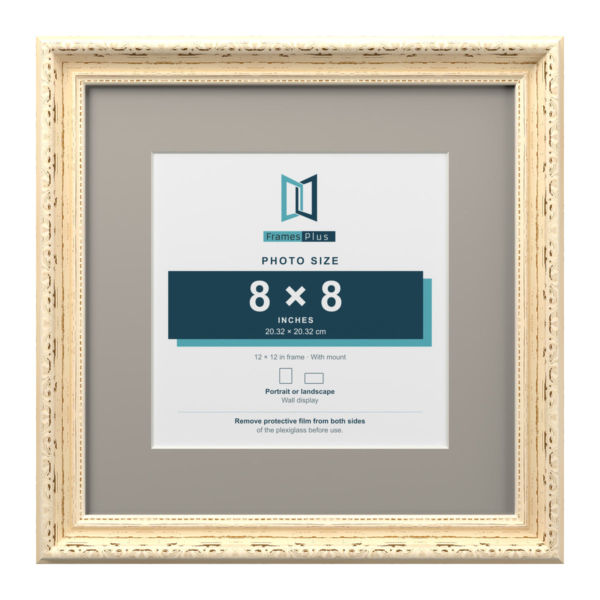 Louis Range Cream Picture, Photo & Poster Frame with Dawn Grey Mount - 12x12" Frame for 8x8" Photo, Cream