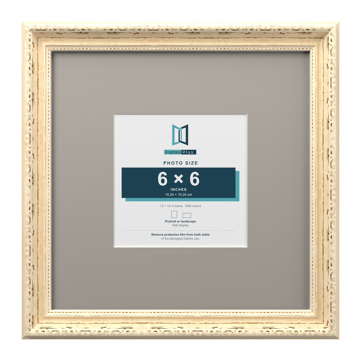 Louis Range Cream Picture, Photo & Poster Frame with Dawn Grey Mount - 12x12" Frame for 6x6" Photo, Cream