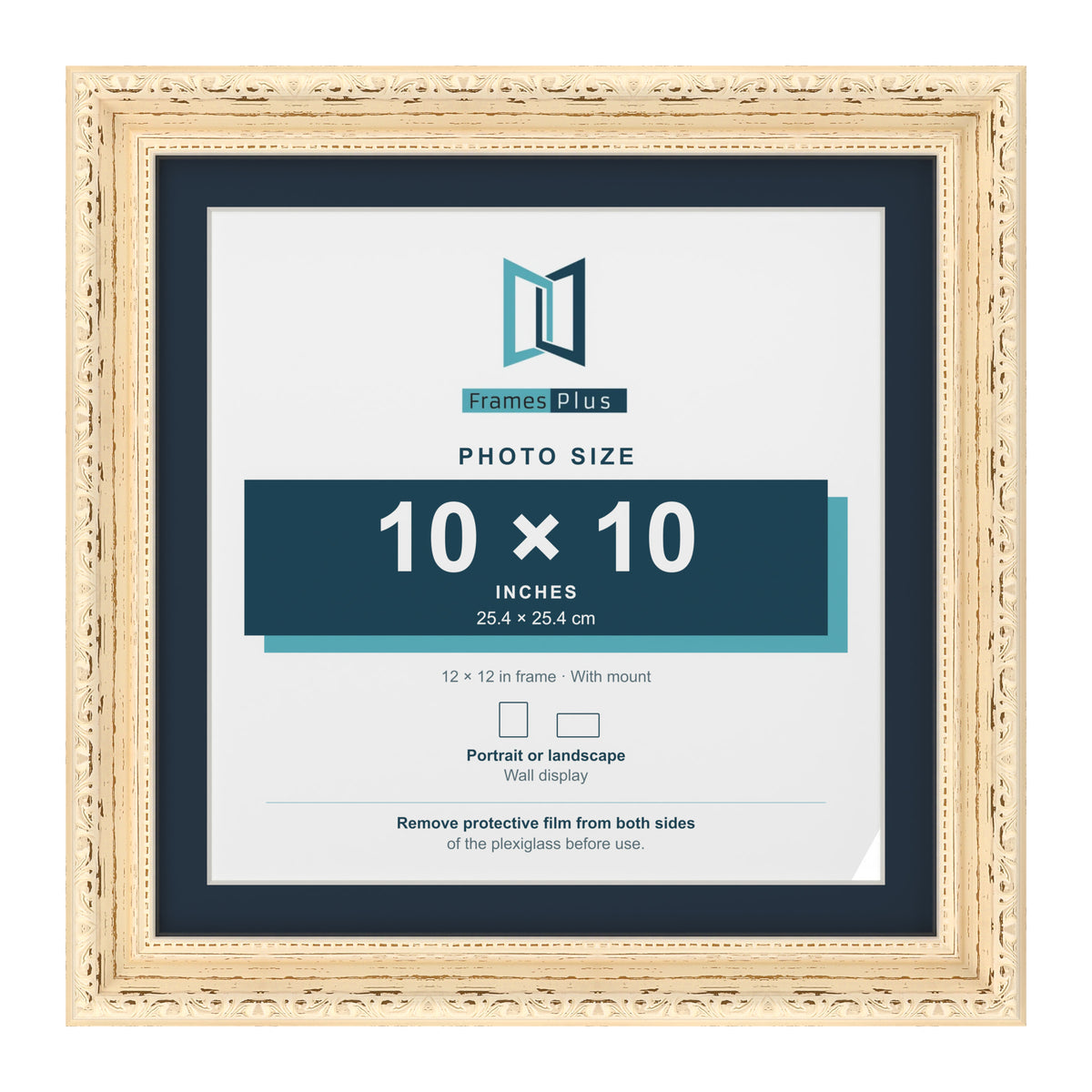 Louis Range Cream Picture, Photo & Poster Frame with Pacific Blue Mount - 12x12" Frame for 10x10" Photo, Cream