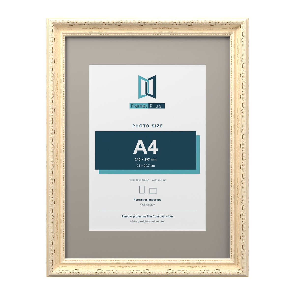 Louis Range Cream Picture, Photo & Poster Frame with Dawn Grey Mount - 16x12" Frame for A4 Photo, Cream