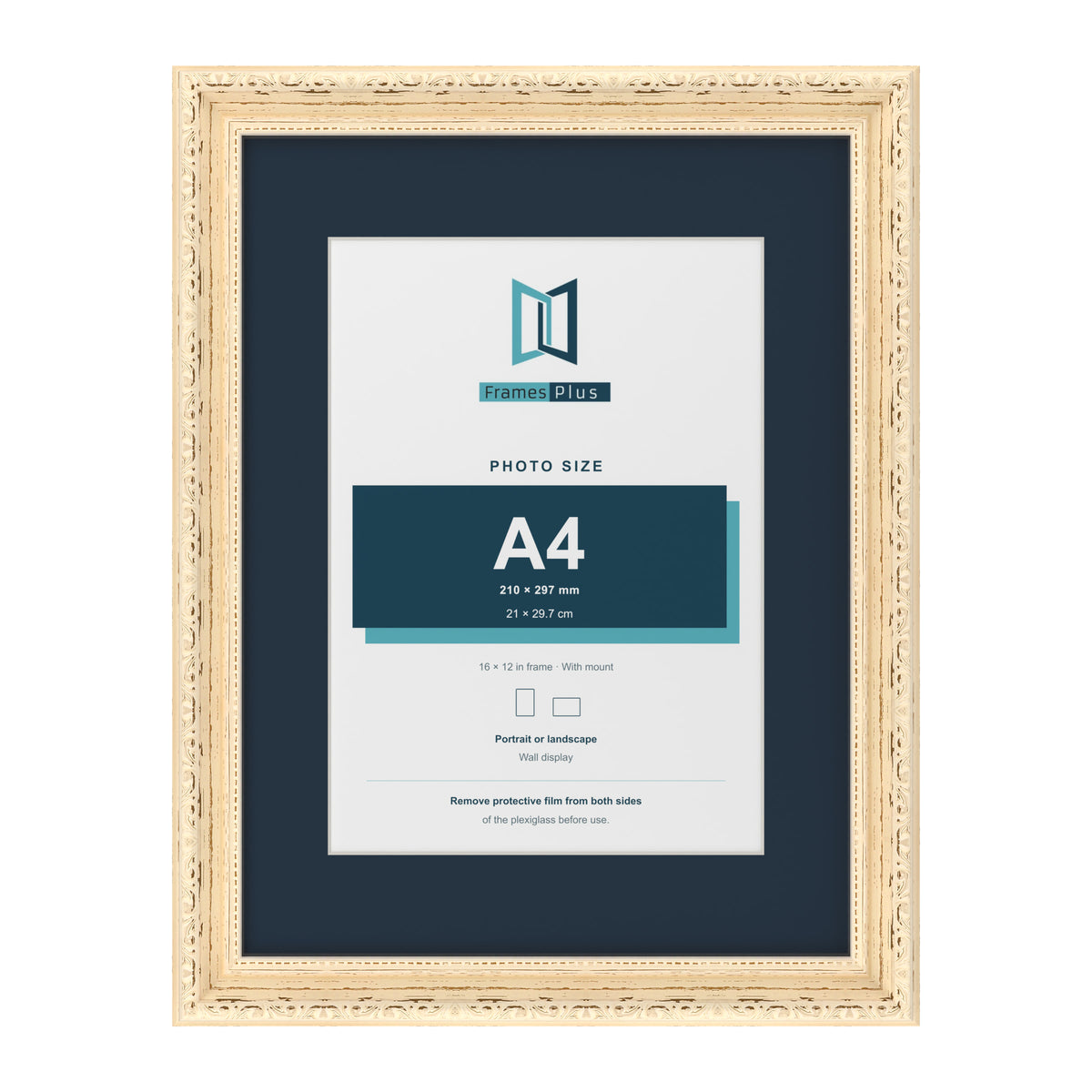 Louis Range Cream Picture, Photo & Poster Frame with Pacific Blue Mount - 16x12" Frame for A4 Photo, Cream