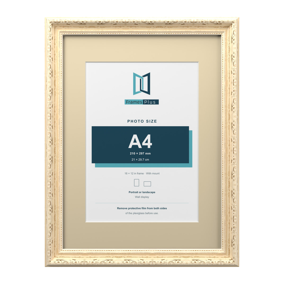 Louis Range Cream Picture, Photo & Poster Frame with Ivory Mount - 16x12" Frame for A4 Photo, Cream