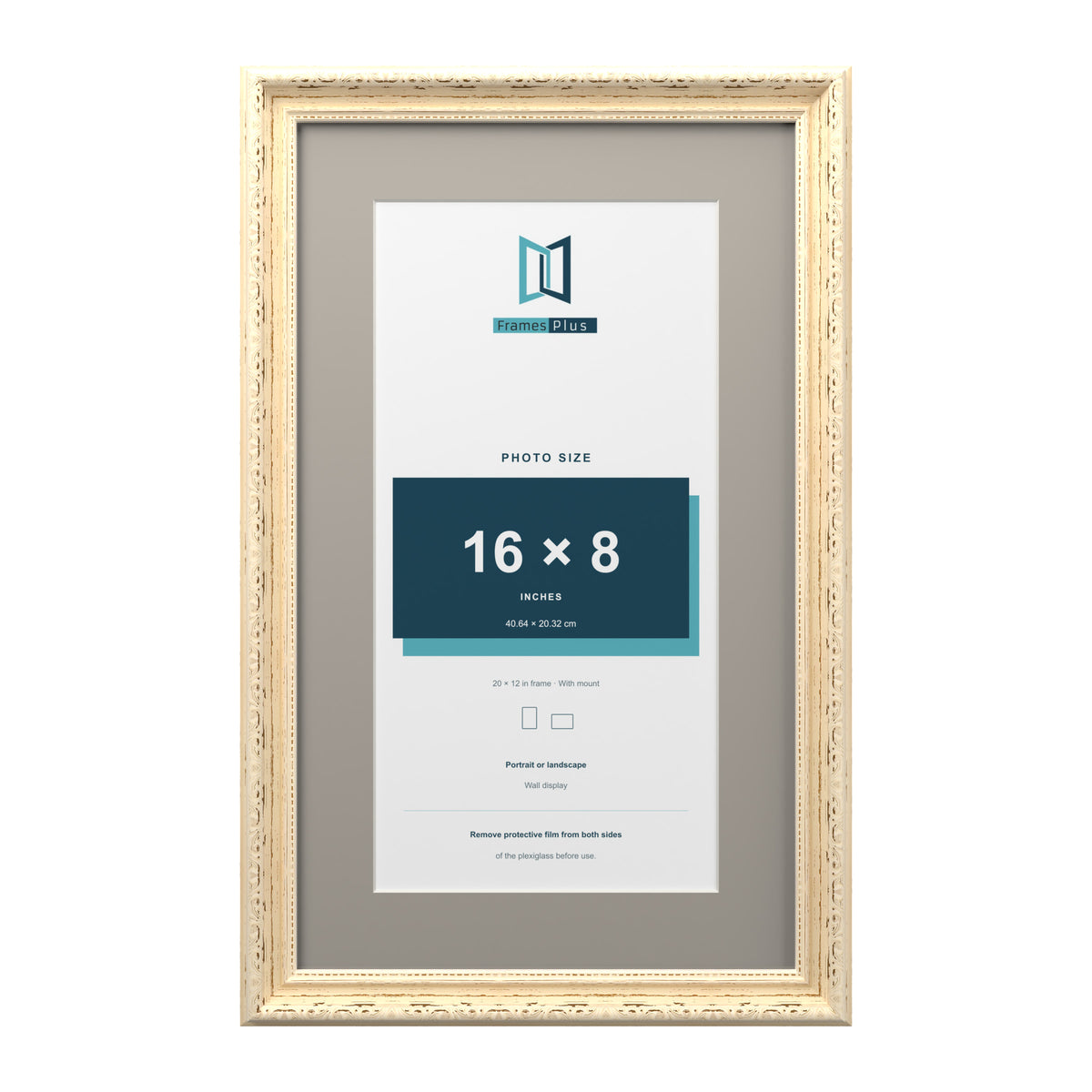Louis Range Cream Picture, Photo & Poster Frame with Dawn Grey Mount - 20x12" Frame for 16x8" Photo, Cream