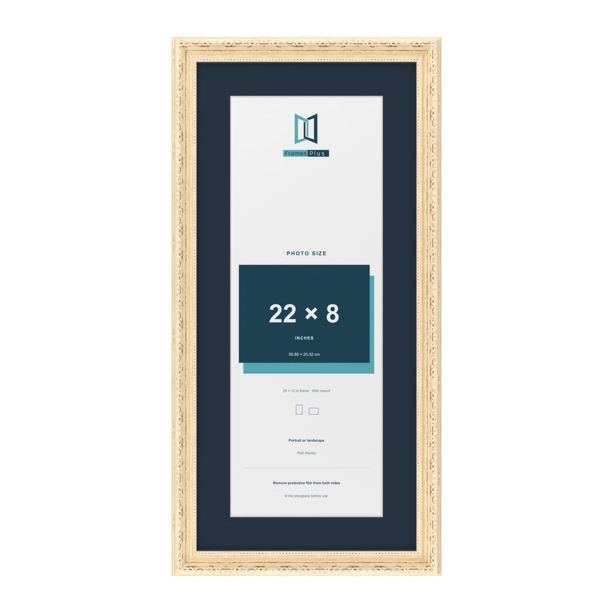 Louis Range Cream Picture, Photo & Poster Frame with Pacific Blue Mount - 26x12" Frame for 22x8" Photo, Cream