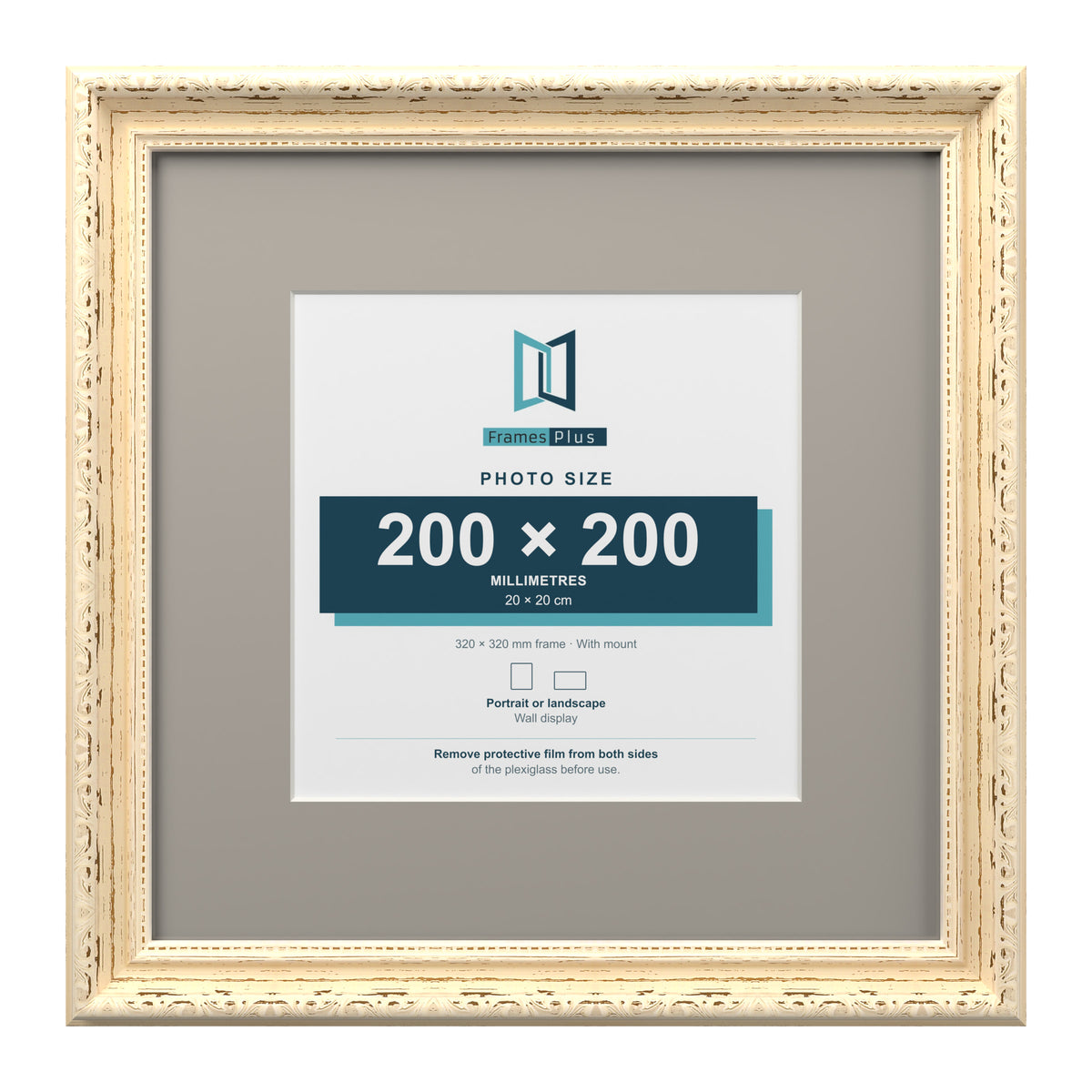 Louis Range Cream Picture, Photo & Poster Frame with Dawn Grey Mount - 32x32cm Frame for 20x20cm Photo, Cream
