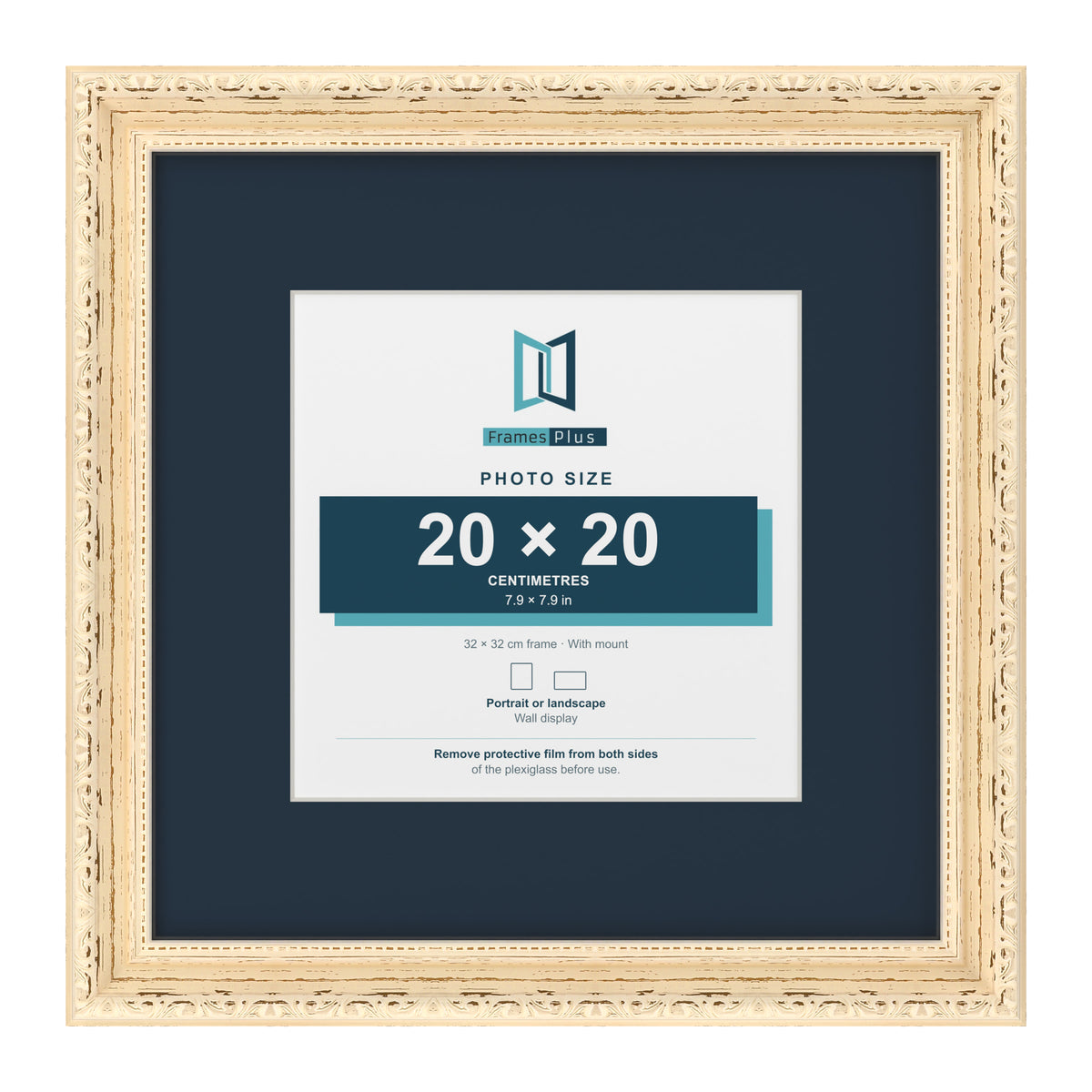 Louis Range Cream Picture, Photo & Poster Frame with Pacific Blue Mount - 32x32cm Frame for 20x20cm Photo, Cream