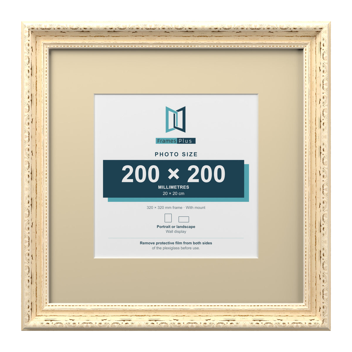 Louis Range Cream Picture, Photo & Poster Frame with Ivory Mount - 32x32cm Frame for 20x20cm Photo, Cream