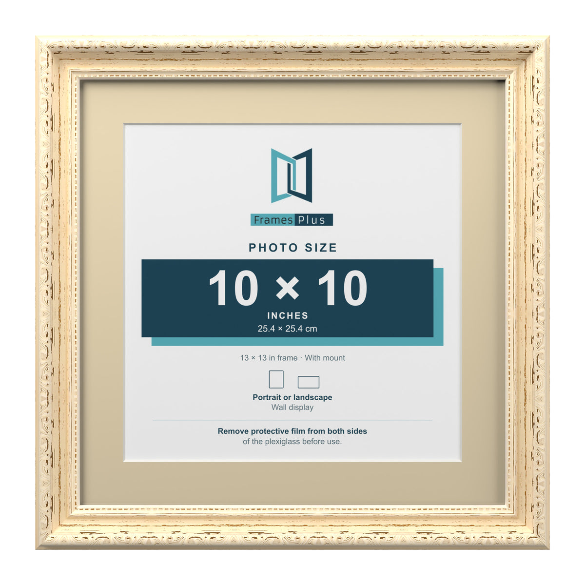 Louis Range Cream Picture, Photo & Poster Frame with Ivory Mount - 13x13" Frame for 10x10" Photo, Cream