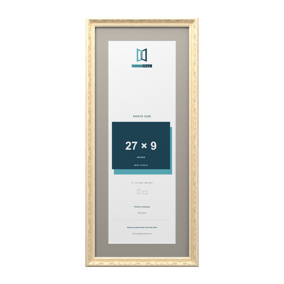 Louis Range Cream Picture, Photo & Poster Frame with Dawn Grey Mount - 31x13" Frame for 27x9" Photo, Cream