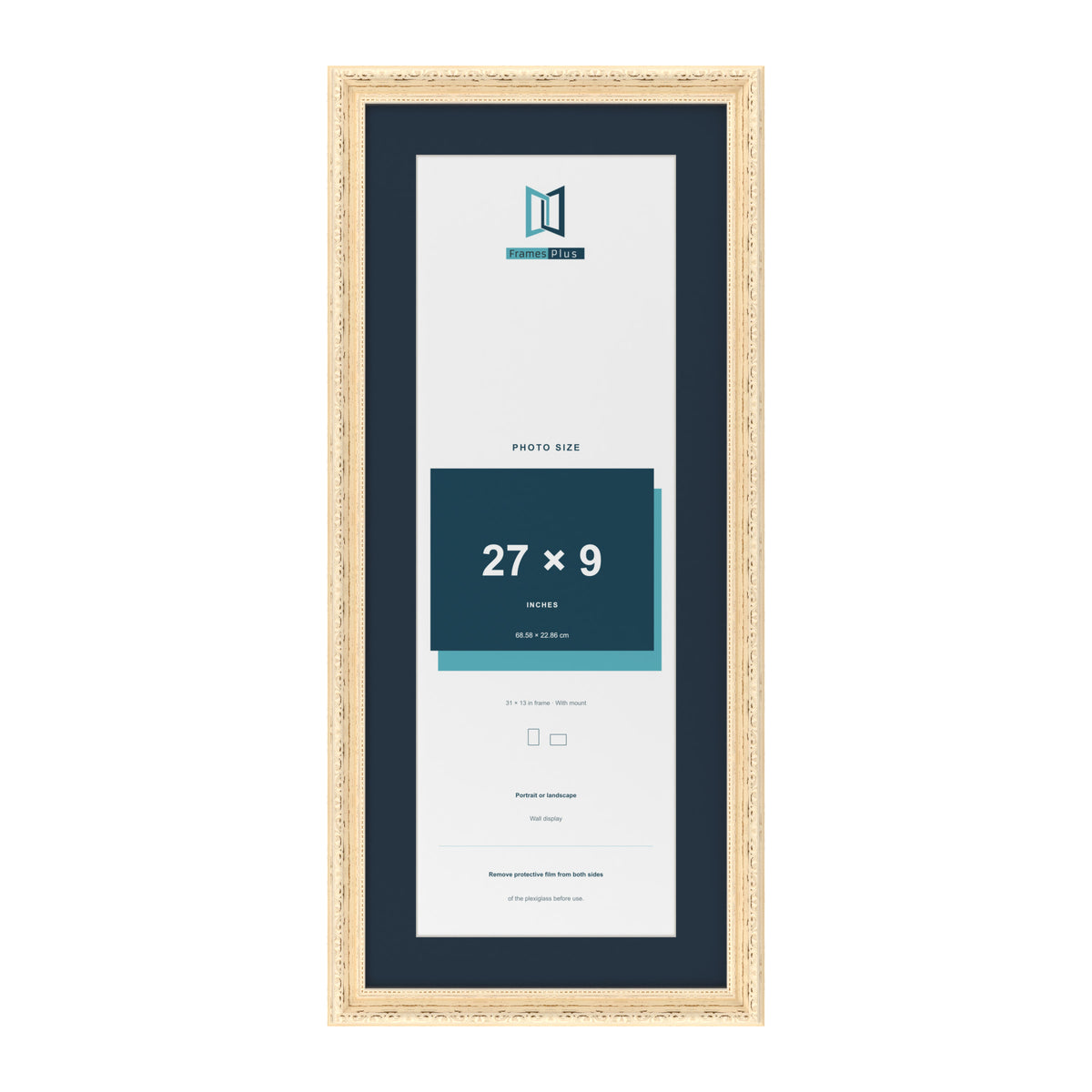 Louis Range Cream Picture, Photo & Poster Frame with Pacific Blue Mount - 31x13" Frame for 27x9" Photo, Cream