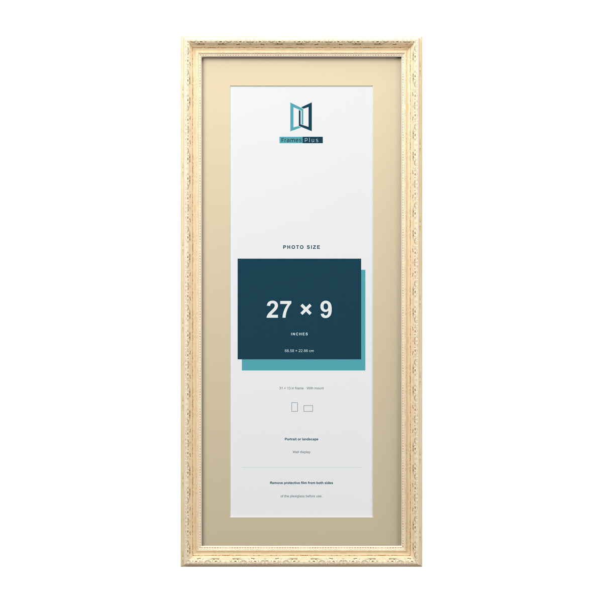 Louis Range Cream Picture, Photo & Poster Frame with Ivory Mount - 31x13" Frame for 27x9" Photo, Cream