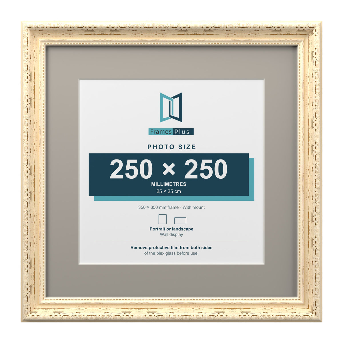 Louis Range Cream Picture, Photo & Poster Frame with Dawn Grey Mount - 35x35cm Frame for 25x25cm Photo, Cream