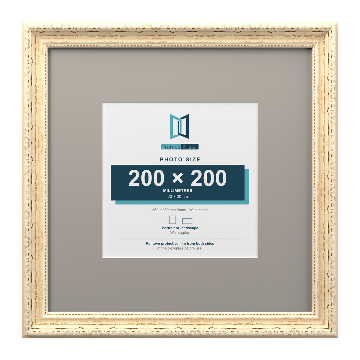 Louis Range Cream Picture, Photo & Poster Frame with Dawn Grey Mount - 35x35cm Frame for 20x20cm Photo, Cream