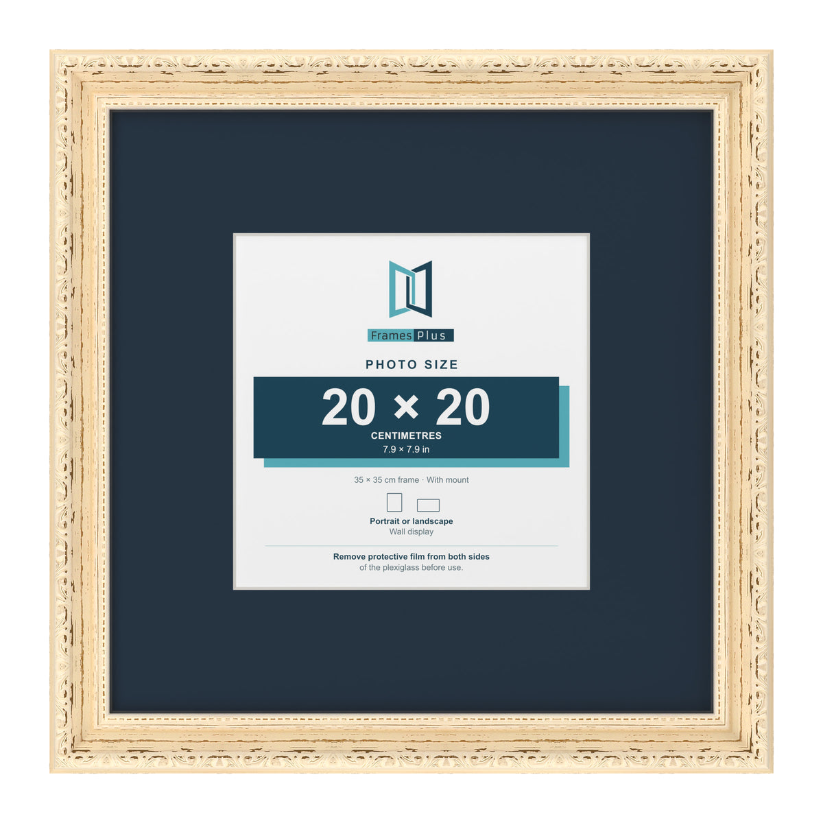 Louis Range Cream Picture, Photo & Poster Frame with Pacific Blue Mount - 35x35cm Frame for 20x20cm Photo, Cream