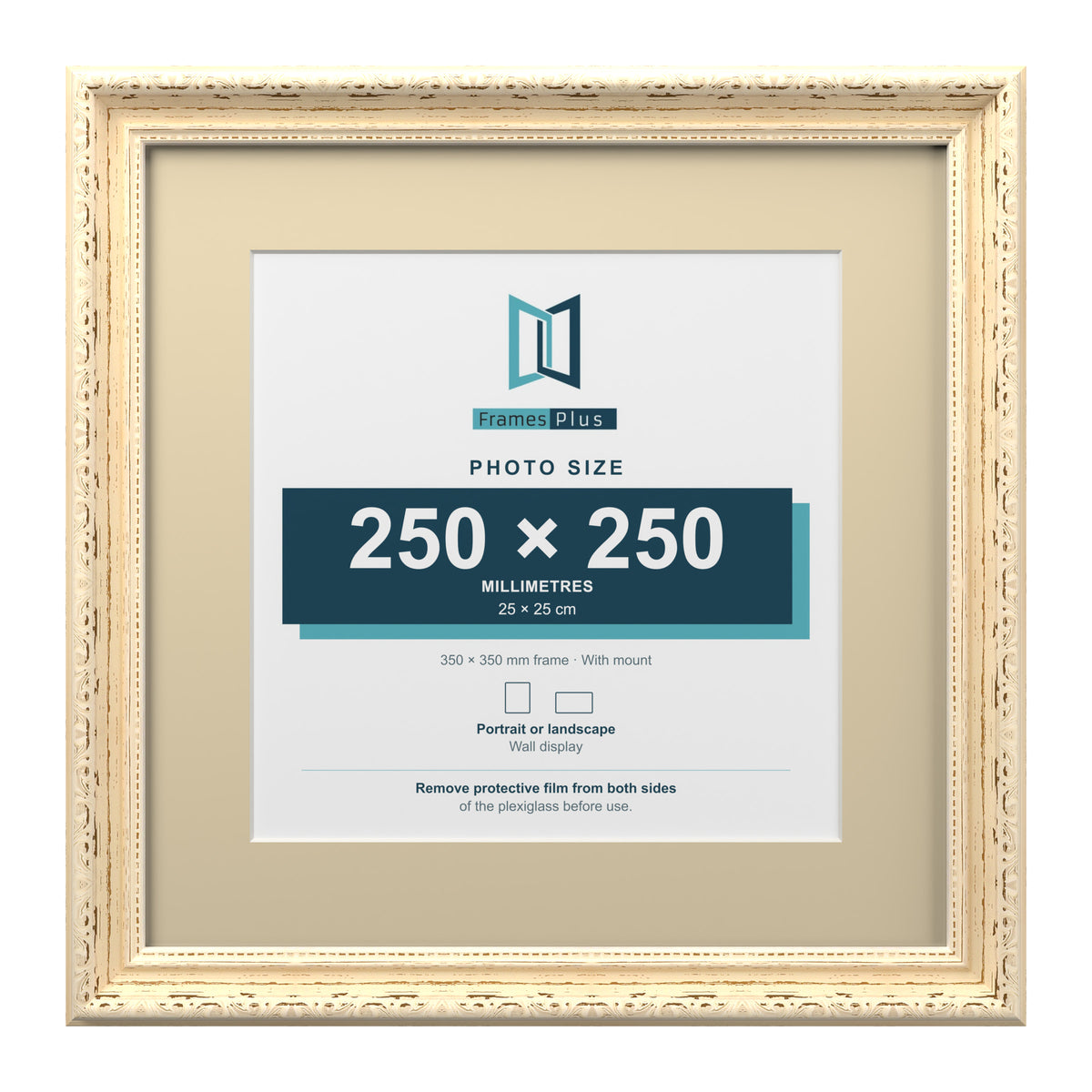 Louis Range Cream Picture, Photo & Poster Frame with Ivory Mount - 35x35cm Frame for 25x25cm Photo, Cream