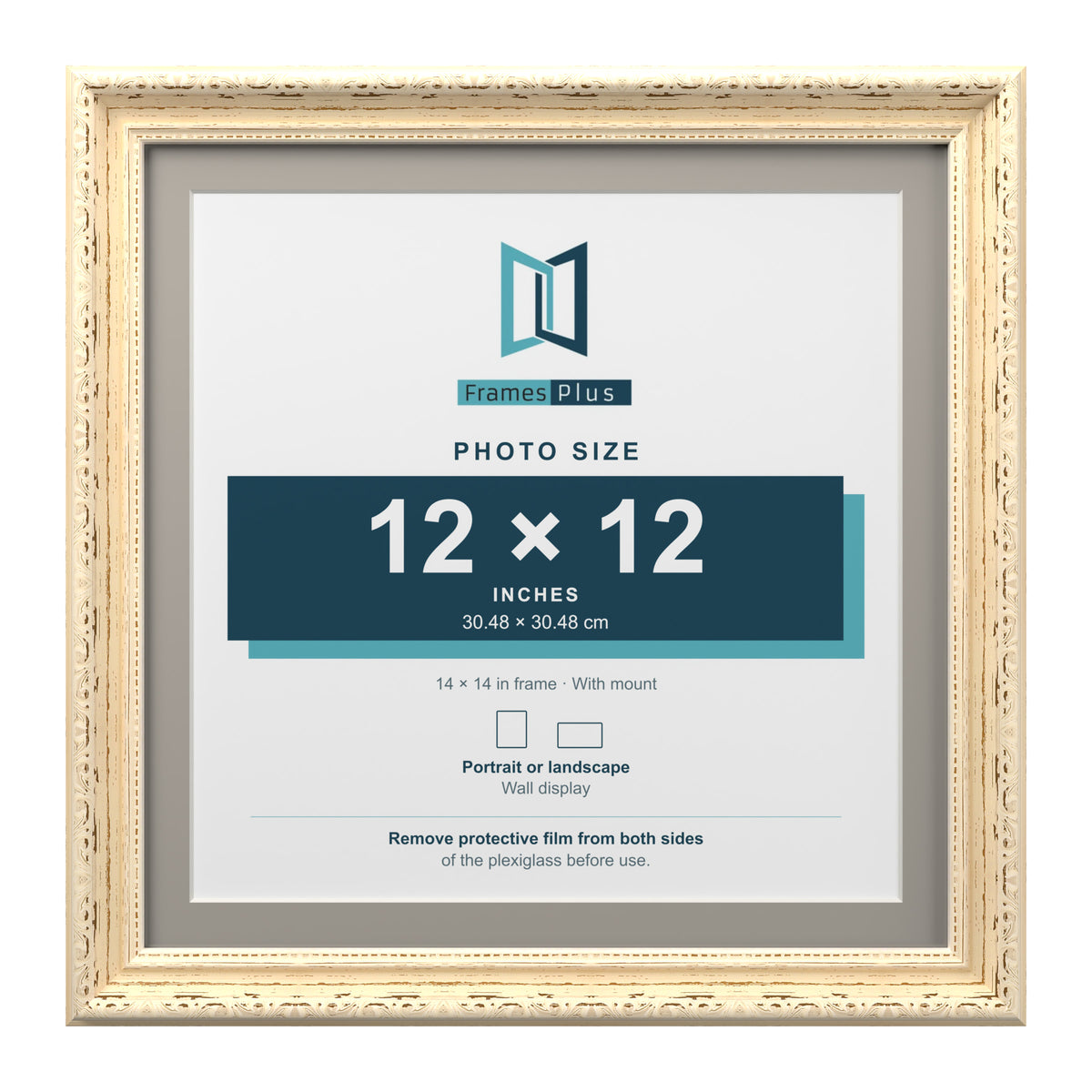 Louis Range Cream Picture, Photo & Poster Frame with Dawn Grey Mount - 14x14" Frame for 12x12" Photo, Cream